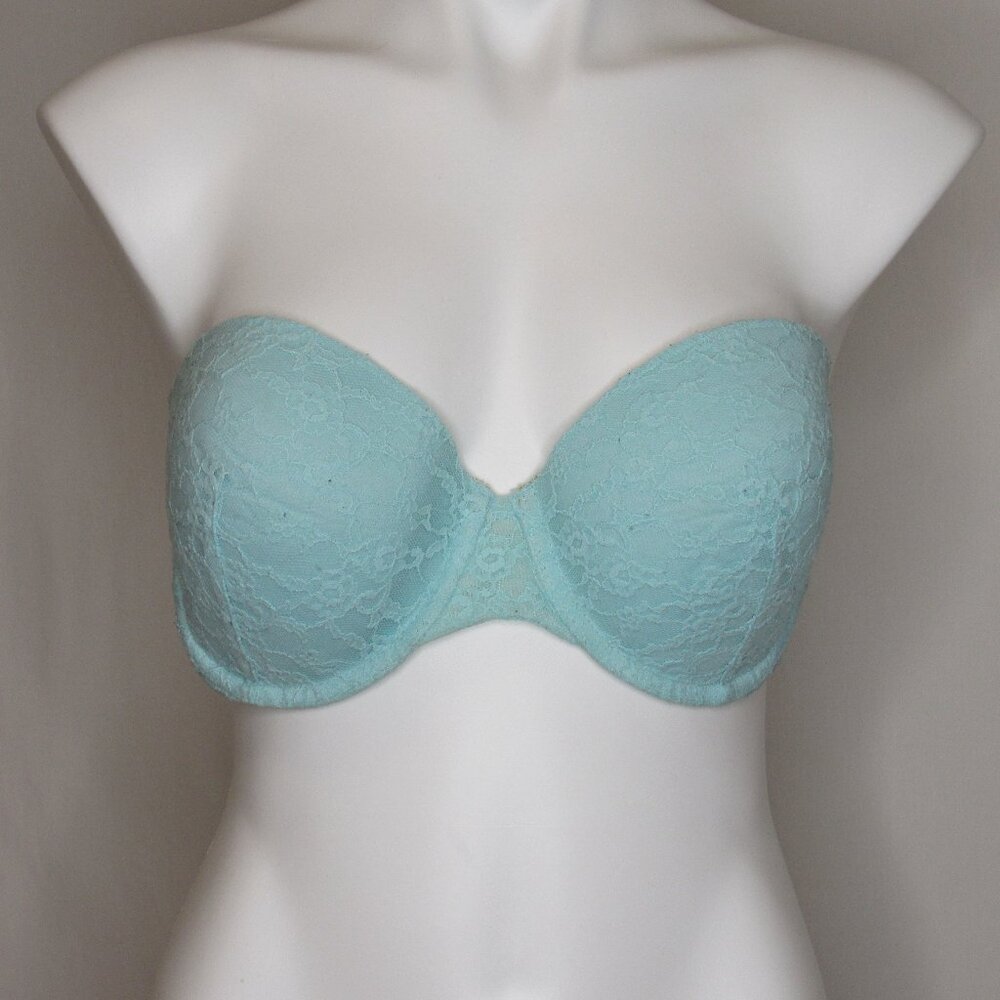 Victoria's Secret Aqua Blue Lace Multi Way Strapless Bra Push Up 36D
